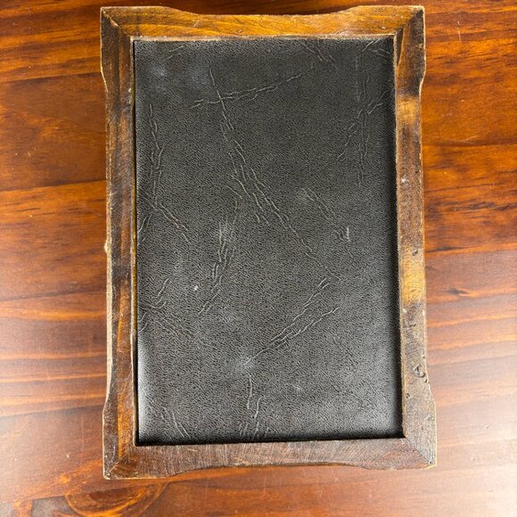 Vintage Wood Jewelry Box Floral Faux Leather Top Trinket Box with Rose Design - Picture 14 of 16